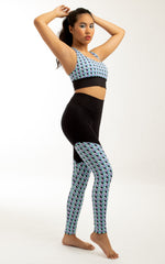 Ronde ou Fleur Leggings in Cyan and Black