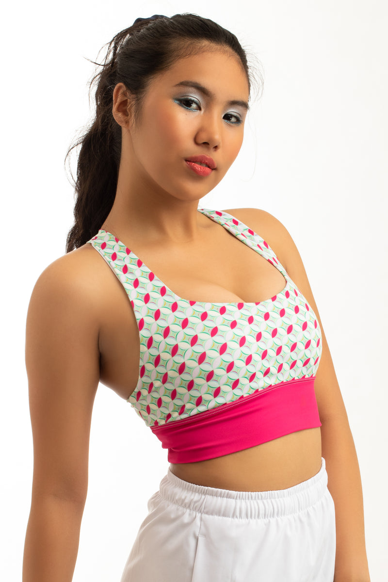 Ronde ou Fleur Sports Bra in Raspberry Pink and Green Ash