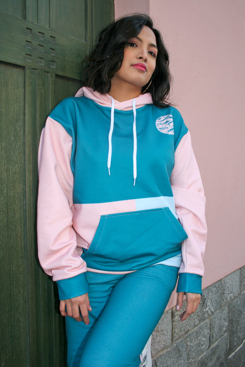 Color Block Unisex Hoodie in Harbor Blue