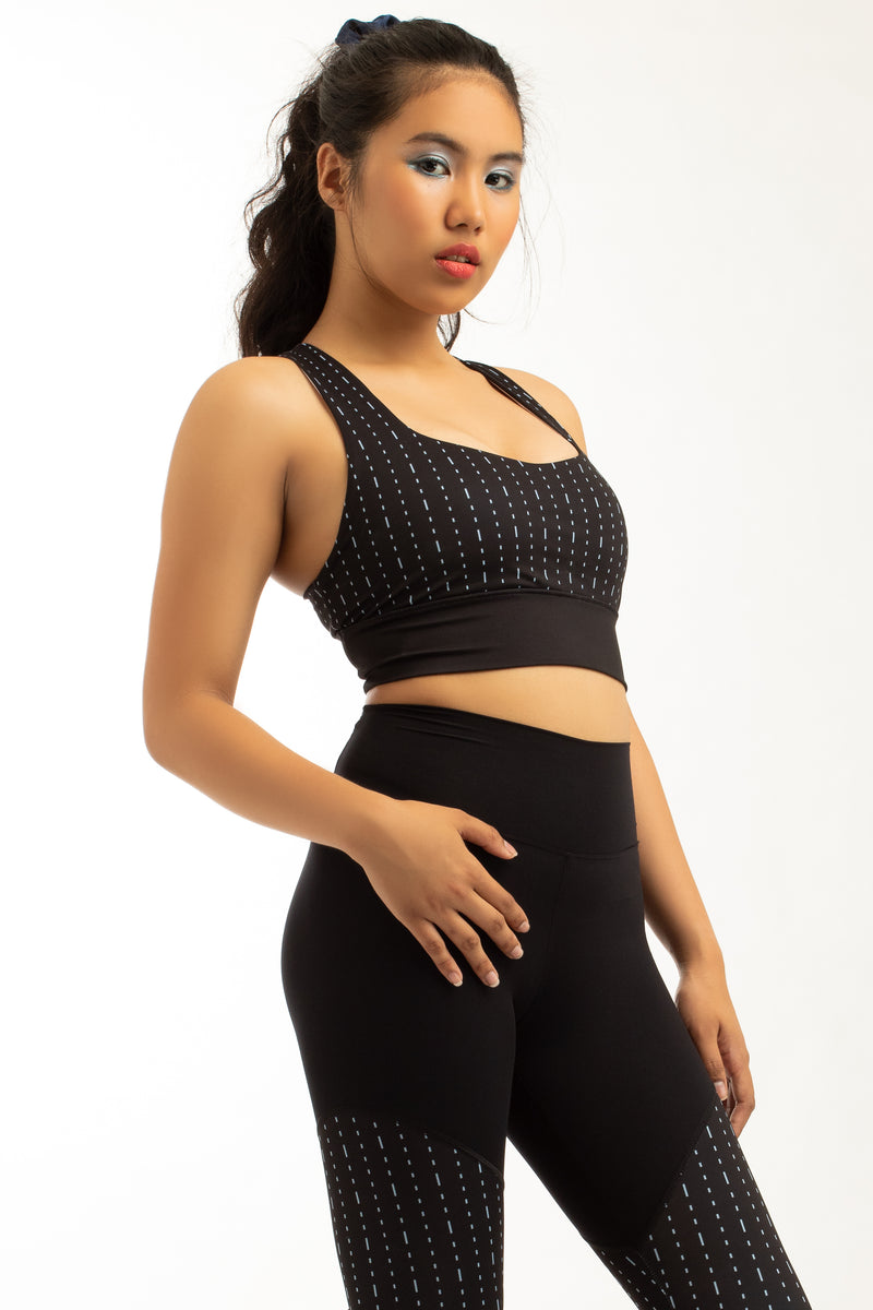 Sports Bra with Dashed Print in Cerulean